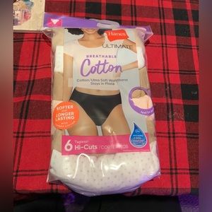 Womens Hanes 6 pack cotton breathable ultra soft waistband Hi cut underwear.